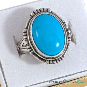Vintage Shube Turquoise Cabochon Southwestern Sterling Silver Ring Size 10